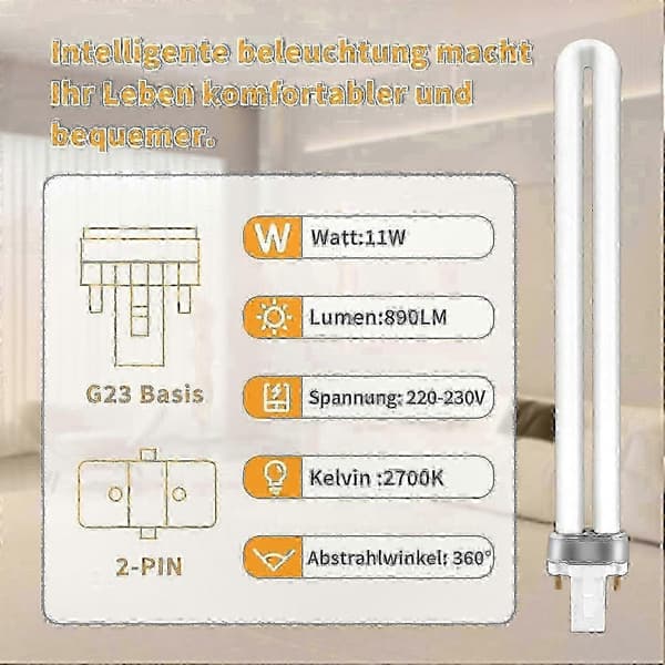 2-pack 11W CFL Varmvit 2700K 890LM 2-stifts sockel Hemmabelysning