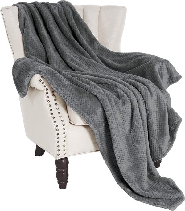 Flanellteppe, 127x178 CM Mykt Sofateppe, Vaffelfleeceteppe til Sofa, Mørkegrått Teppe