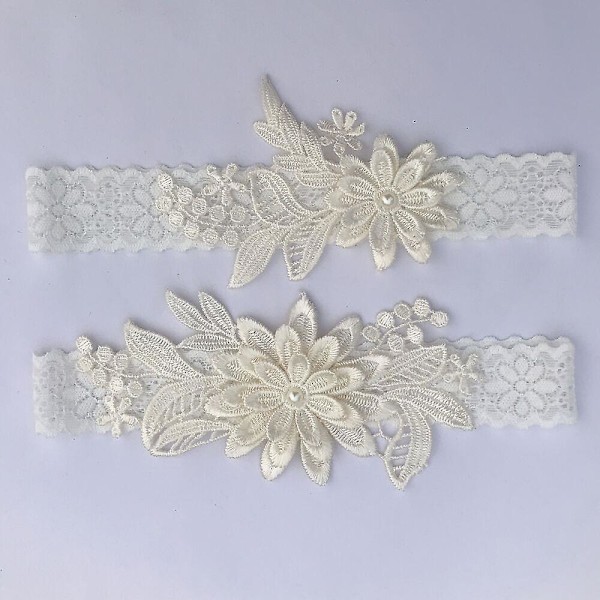 2 stk./sæt Dame Bryllup Brude Blonde Strømpebånd Bælter Seler Fest Tilbehør Gaver Cream