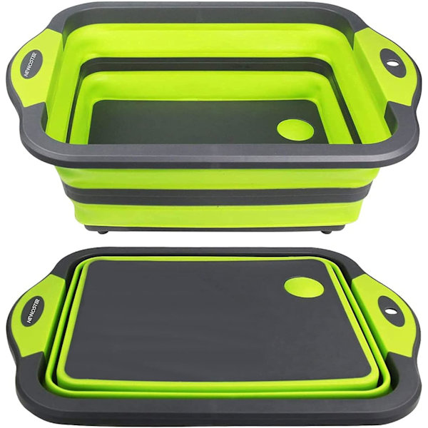 Hopfällbar skärbräda - Multifunktionell skärbräda, avtappningsplugg för att tvätta diskar och skålar Köksax för camping, picknick (grön) green 3cm