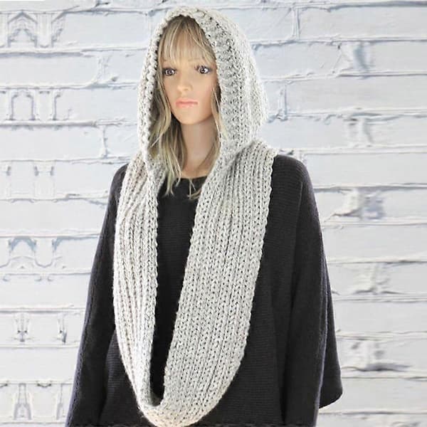 Mote for kvinner, avslappet strikket hette skjerf høst vinter varm retro hatt skjerf light grey