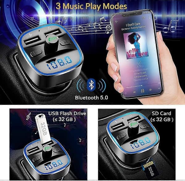 T25 Billader Spenningsdeteksjon FM-sender Håndfri Telefon Bil Bluetooth Mp3-spiller