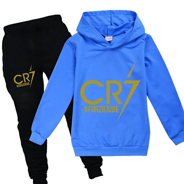 Børnefodbold Idol CR7 Tøj Hoodie + Bukser Sæt sort-lyseblå black-light blue 15T