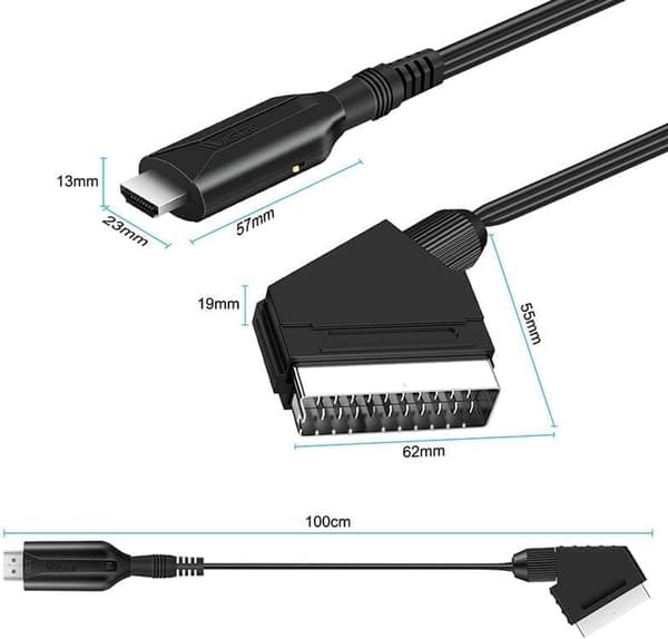 HDMI til SCART-adapter - omformer - videoadapterkabel - Plug & Play - HDMI-adapter - med USB-strømforsyning - svart