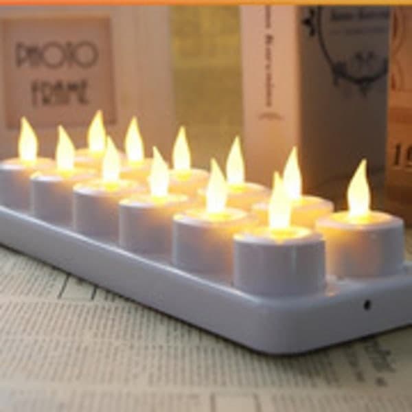 12 genopladelige LED varmtlys simuleringslys