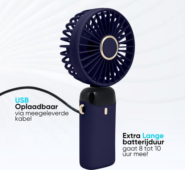 Elico Minivifte - Bærbar Vifte - USB-C Tilkobling - Inkluderer Telefonholder - Mørkeblå