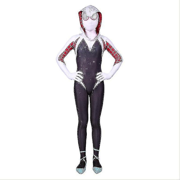 Barn Gwen Stacy Spider-Man Kostyme Inn I Spider-Vers Cosplay Jumpsuit Maske-WELLNGS 135CM-145CM