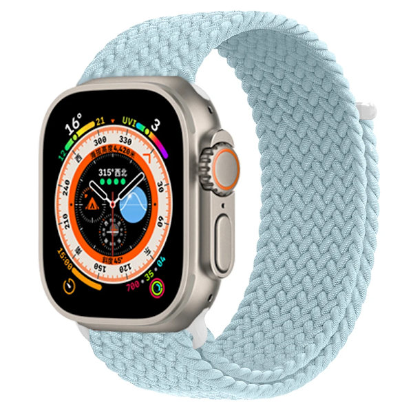 Flettet Solo Loop til Apple Watch Rem 40mm 44mm 49mm 45mm 41mm 38mm 42mm Elastisk Armbånd iWatch Series 9 8 7 se Ultra 2 Rem Lyseblå S Størrelse