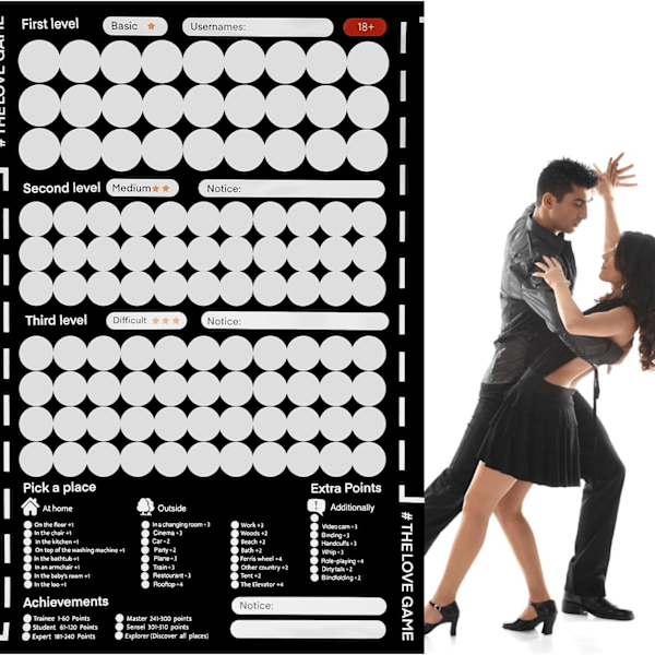 Skrapeloddplakatspill for par, Valentinsdagsgaver, veggplakat, for ham og henne Black