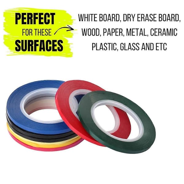 Whiteboard Tape, 8 stk., Assorterede farver, Tynd tape til whiteboard, Whiteboard tilbehør, Er As Shown
