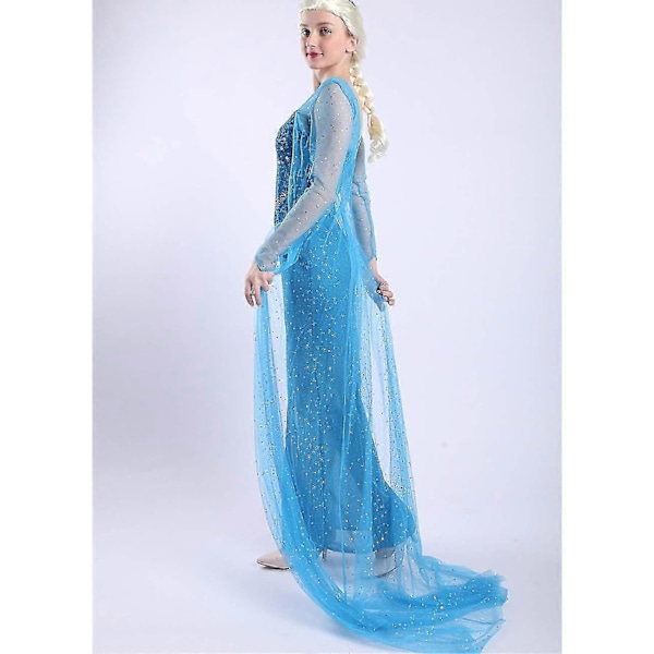 Frossen Elsa Prinsesse Lang Kjole Paljett Mesh Elsa Kostyme Voksen Snødronning Kostyme Festkjole Halloween Karneval Cosplay XS