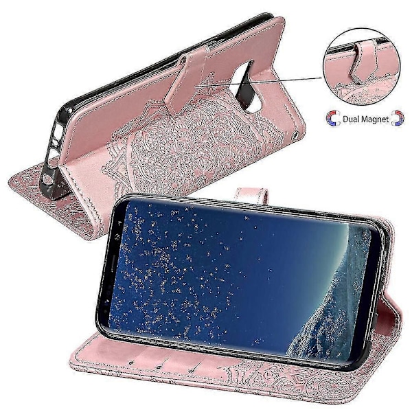 Samsung Galaxy S8 Fodral Läder Plånboksfodral Präglad Mandala Magnetisk Flip Skydd Stötsäker - Roséguld