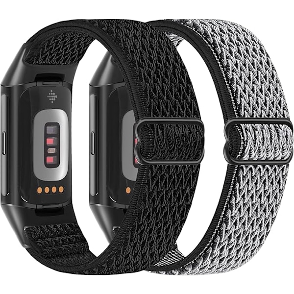 2 st Stretch Nylon Armband Kompatibel med Fitbit Charge 6/Fitbit Charge 5 Justerbart Andningsbart Ersättningsband i Nylon