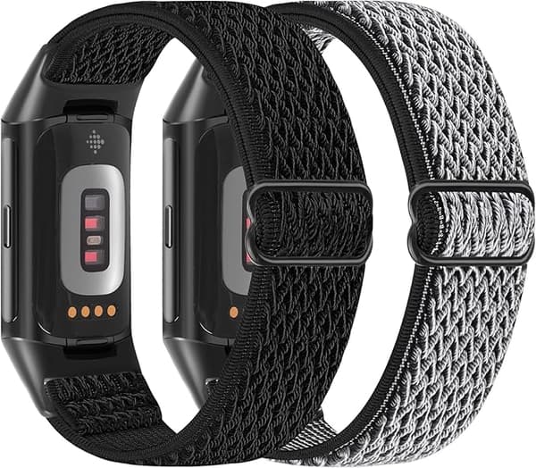 Elastisk nylonarmbånd, kompatibelt med Fitbit Charge 6/Fitbit Charge 5 Justerbar pustende erstatningsrem i nylonstoff