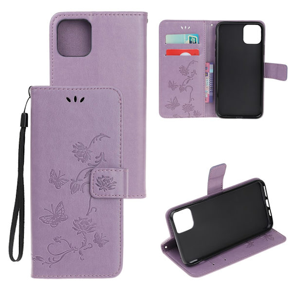 Fjärilsmönstrat Läderfodral för iPhone 11 - Lila