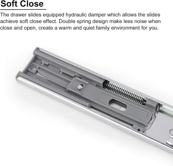 1 Pair Self-Closing Drawer Slides - Ball Bearing Slides 3-Section Full Extension Side Mount Hardware CJY