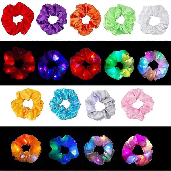 9 stk. LED-lys Hårbånd Satin Elastiske Bånd Snor - 3 Farve Lystilstande
