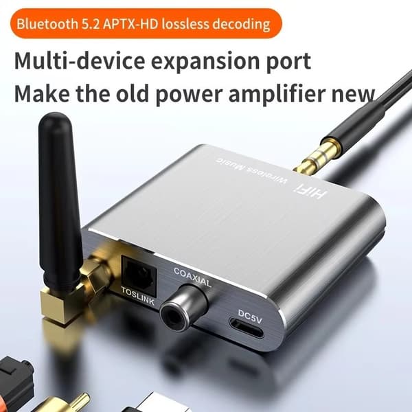 Bluetooth 5.2 Audio Receiver 3.5MM AUX Coaxial Fiber APTX HD Bluetooth Adapter D300CJY Not Specified
