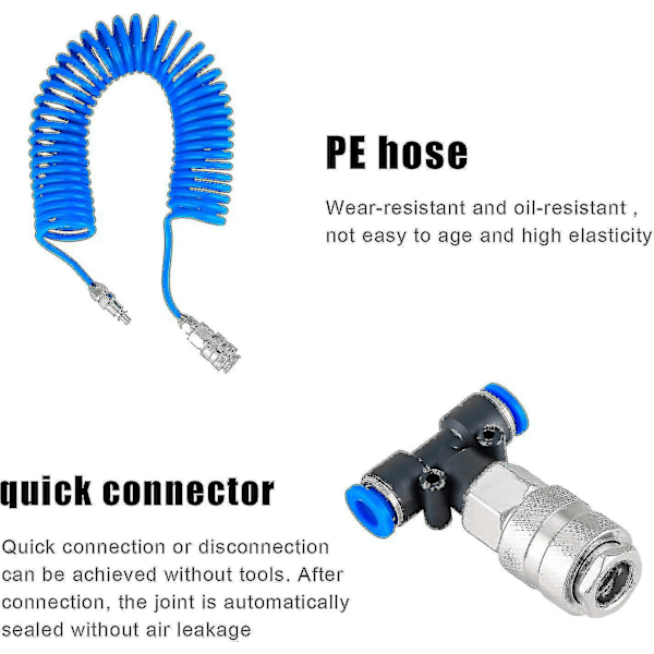 Trykkluftpistol for lastebil med 5 meter spiral slange Trykkluftpistol rengjøringssett med T-kobling (4*6mm)