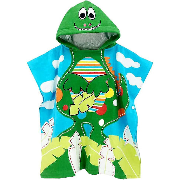 Dinosaur Bathing Poncho with Hood for Kids - Cotton Towel Robe for Boys and Girls