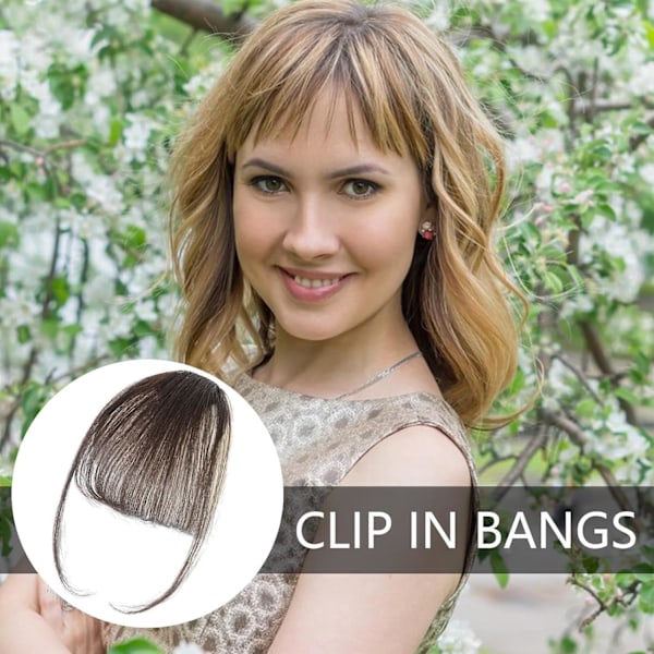 Clip-On Pandehår, Ægte Hår, Ægte Hår Extensions - Fransk Pandehår Clip-On Air Bangs | Naturlig Farve Hår Pandehår, Stilfulde Extensions til Piger og Kvinder Mörkbrun