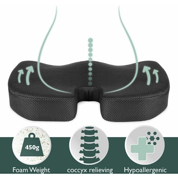 Pute i minneskum Ergonomisk seteputer kontor bil 45x35x7cm -WELLNGS
