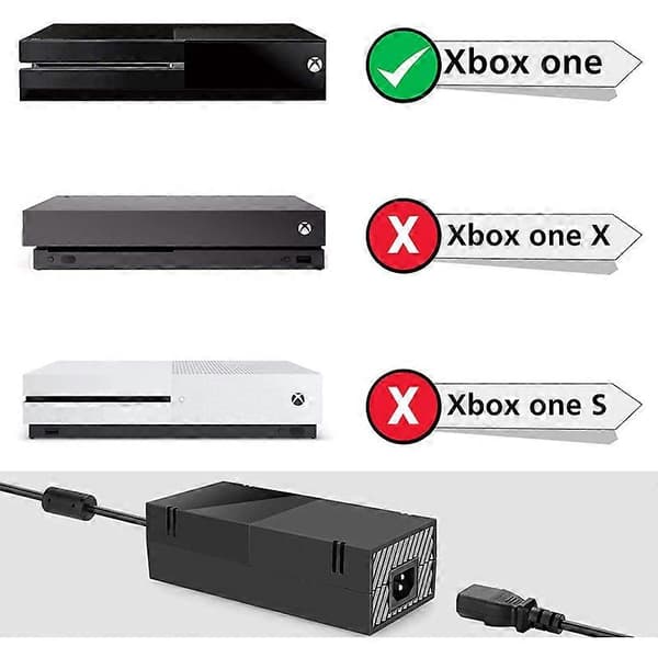 Til Xbox One strømforsyningsklods med strømkabel, strømforsyning AC-adapter udskiftning US-stik black