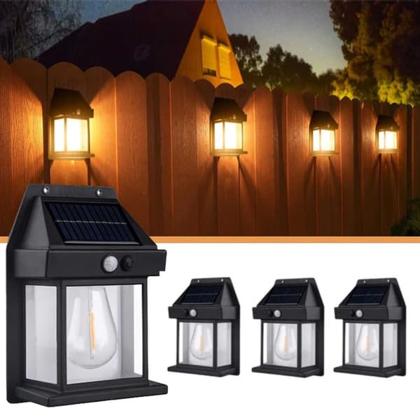 4-Pakning Solcelle Vegglampe med Bevegelsessensor Svart svart