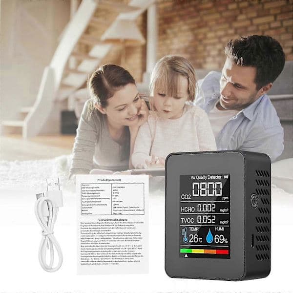 5-i-1 CO2-mätare 400-5000 PPM Sensor Koldioxiddetektor Luftkvalitetsmätare jy Vit White