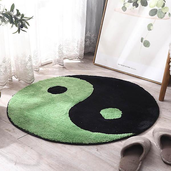 Sort og Hvid Yin og Yang Tæppe Tai Chi Buddhistisk Rundt Tæppe Stue Soveværelse Yingyang Bøn Ring Gulvtæppe Plys Blødt Tæppe 50X50CM 50X50CM A