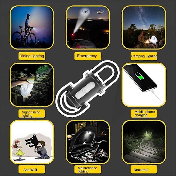 2025 Mini Taskulamppu Avaimenperä, 3 in 1 Taskulamppu & Power Bank & Avaimenperä, Mini Taskulamppu Black