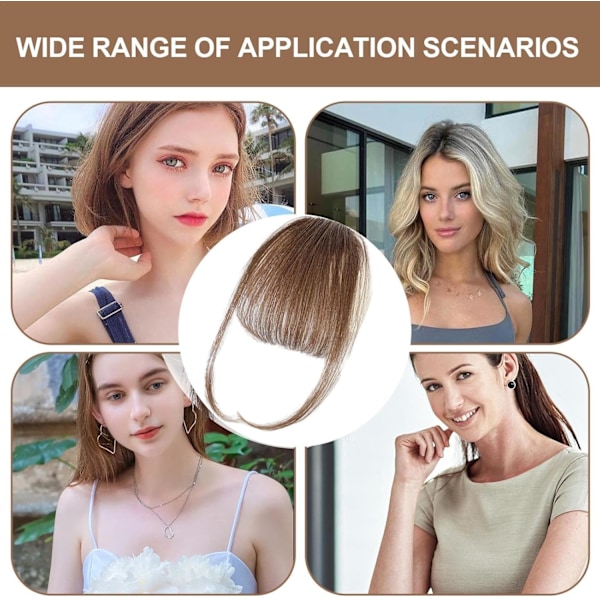 Clip-in Pandehår - Ægte Hår Extensions - Fransk Pandehår Clip-on Air Bangs | Stilfulde og Naturlige Hår Extensions til Kvinder Brun