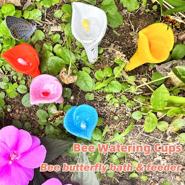 5-pak bi-drikkestation, havebi-kop, bi- og sommerfugl drikkestation, bi-vanding til udendørs havedekoration Pink