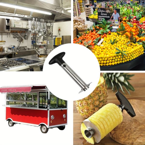 Frugtskærer i rustfrit stål, justerbart blad, ananas/vandmelon/mango, til hjemmebrug/hotelbrug/restaurantbrug Black