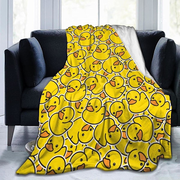 Mjuk Filt Söt Gummi Anka Pläd Filt Ultra Mjuk Varm Hela Säsongen Gul Tecknad Ankor Dekorativa Fleecefiltar för Säng Soffa 60x50in 150x125cm