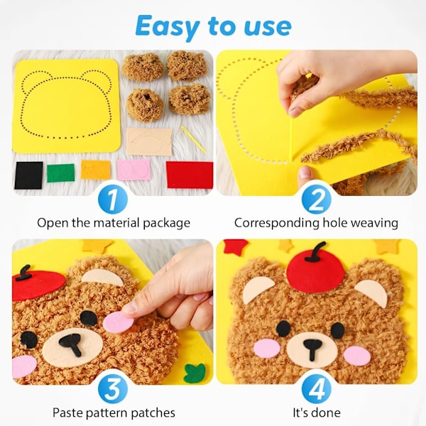 HOAIME DIY Broderi Docka Kit, 2025 Nytt DIY Broderi Docka Set för Barn, Sött Tecknat Djur Filt Sömnad Hantverk Kit DIY Konst (Kanin)
