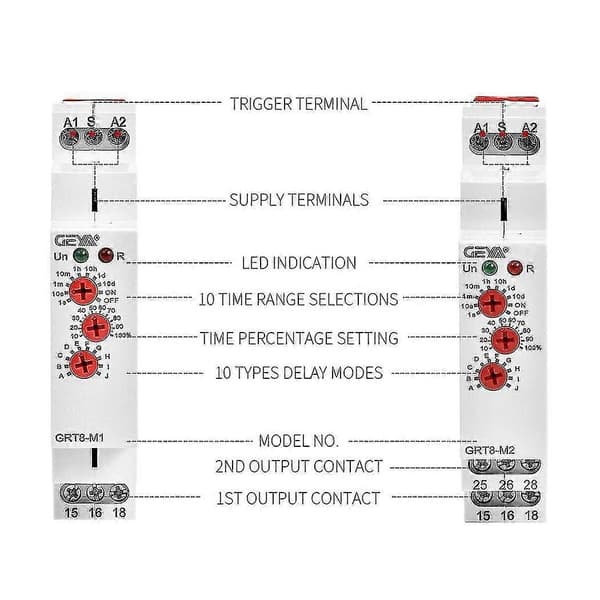 Geya Grt8-m1 On/Off Time Delay Relay 16a Ac/dc12v-240v Multifunctional Din Rail Automatic Timer RelayCJY