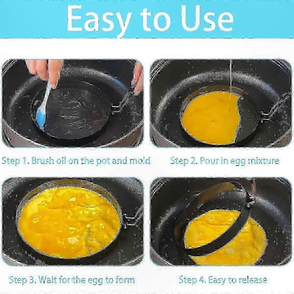 8\" Omeletringe i rustfrit stål til stegeplade, 2-pak non-stick pandekage- og æggeringe til runde omeletter og crepes