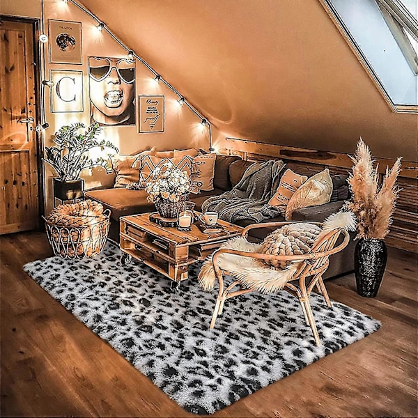 NOAHAS Fluffy Leopard Print Tæppe Cheetah Print Områdetæpper Blødt Behageligt Printet Gulvtæppe til Soveværelse Stue Hjem Western Indretning colour 1 120X160cm