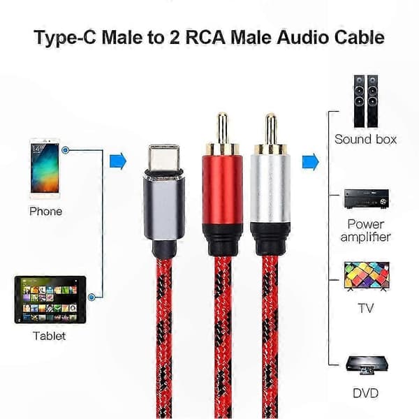 5m USB-C til Dobbelt RCA-lydadapter Y-splitter flettet kabelstik til lydenheder