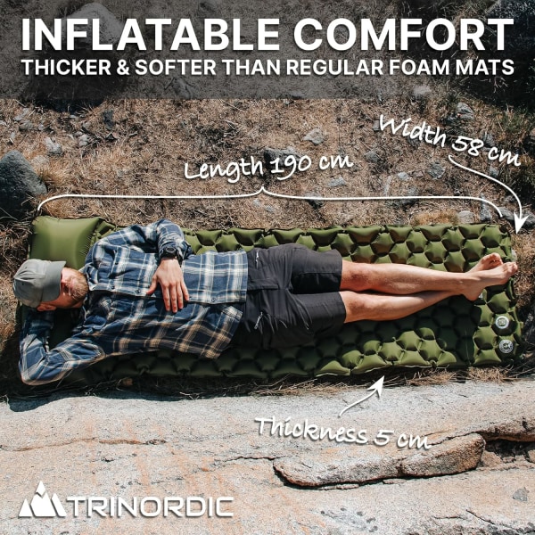 Ultralätt uppblåsbar liggunderlag med integrerad kudde - Liten och kompakt, perfekt för vandring, cykling, camping, backpacking