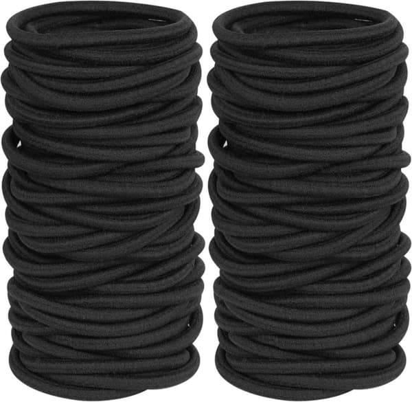 Hårelastikker - Sorte elastikker - Pakke med 100 (4 mm) - Stærke elastikker - Til hestehaler - Velegnet til tykt og krøllet hår - Kvinder og mænd - Sort