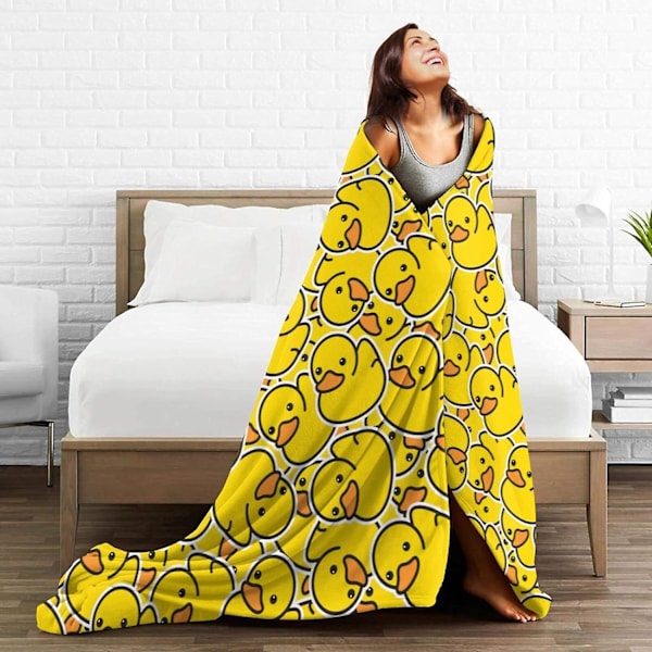 Myk Teppe Søt Gummiand Kast Teppe Ultra Myk Varm Hele Sesongen Gul Tegneserieender Dekorativt Fleece Teppe for Seng Sofa 60x50in 150x125cm