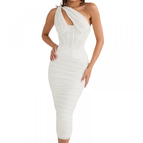 Dress Sexy Off Shoulder Hollow Out Wrap Hip Dress (White S)