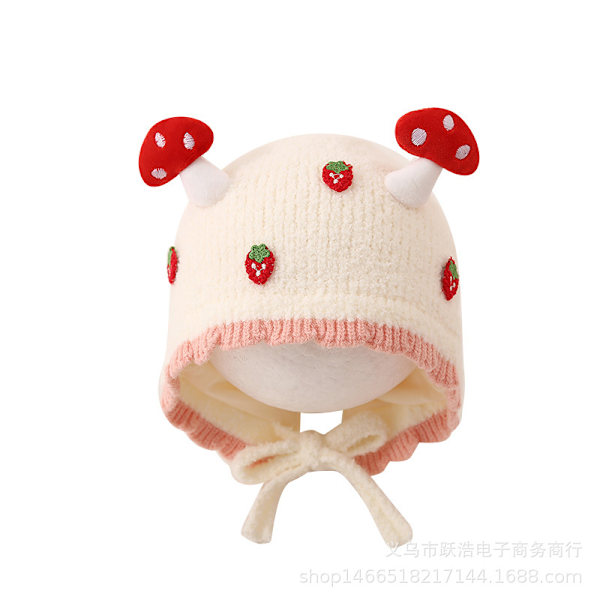 Baby Autumn and Winter Sweater, Knitted Outdoor Hat, Warm Cute Small Mushroom Wool Hat, Children's Hat with Cotton Lining, 48-50CM