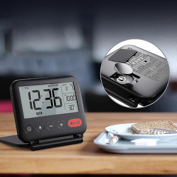 Fällbar Digital Resväckarklocka Fällbar Sängbordsklocka Med Snooze-funktion Black