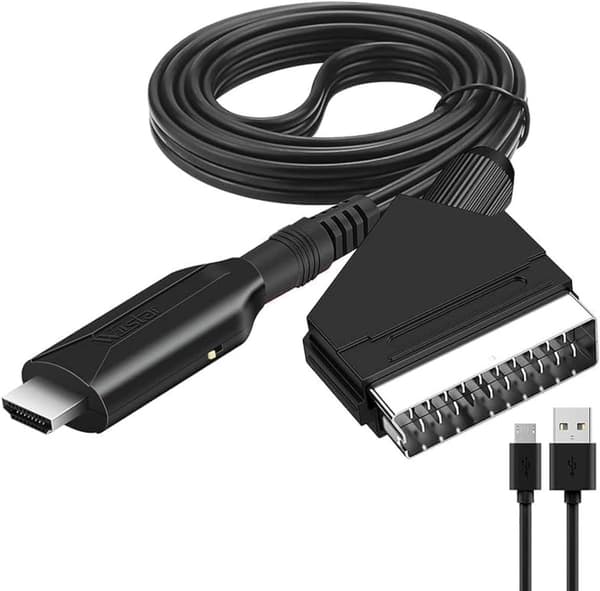 HDMI til SCART-adapter - Konverter - Videoadapterkabel - Plug & Play - HDMI-adapter - Med USB-strømforsyning - Sort