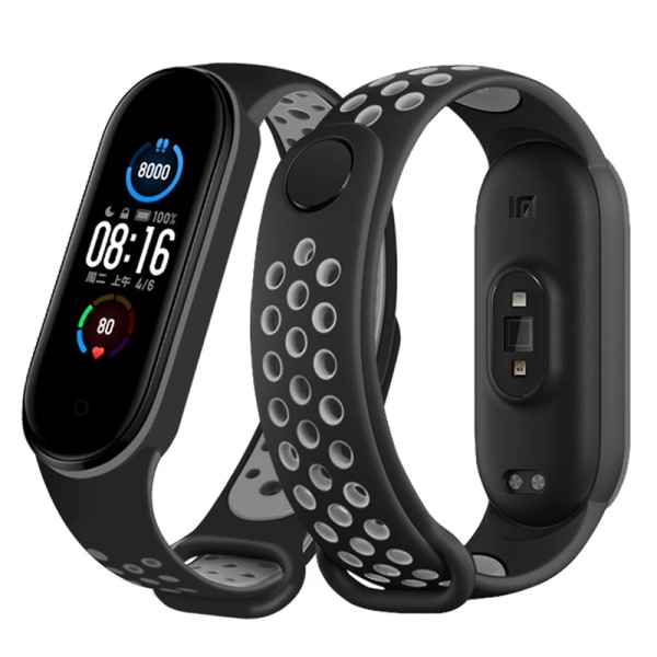 Andningsbar handledsrem för Xiaomi Mi Band 3 4 5 6 7 Smart Watch handled M3 M4 Armband för Xiaomi MiBand 7 6 5 Miband Rem Ersättning Svart-Grå black-gray For Mi Band 3 4