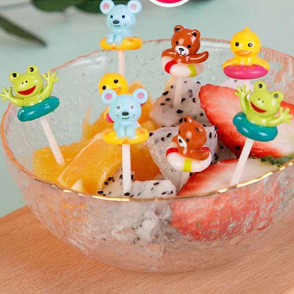 8 st tecknade matplockar för barn djur Bento plockar fruktmat tandpetare säkra