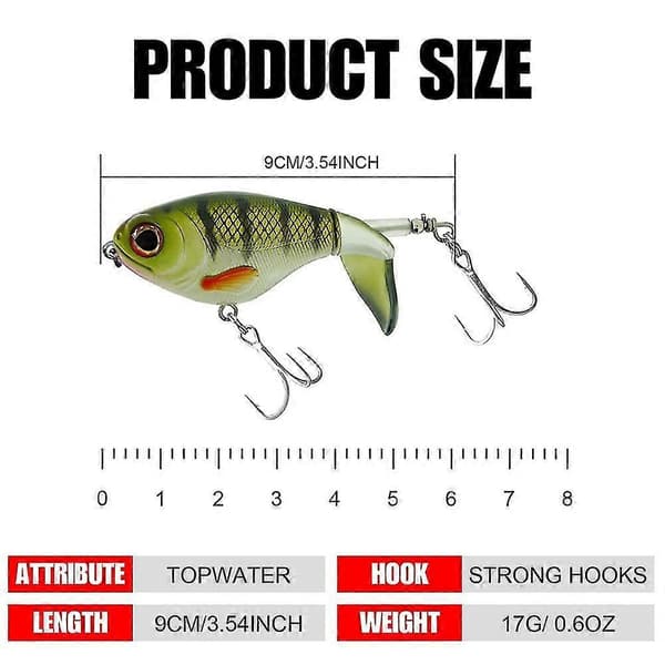 3-pack Bass Whopper Plopper-drag - Flytande roterande stjärtfiskedrag med trekrokar